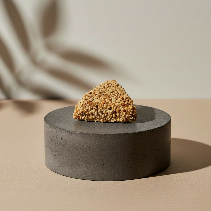 Samsa with Hazelnut coat on concrete pedestal